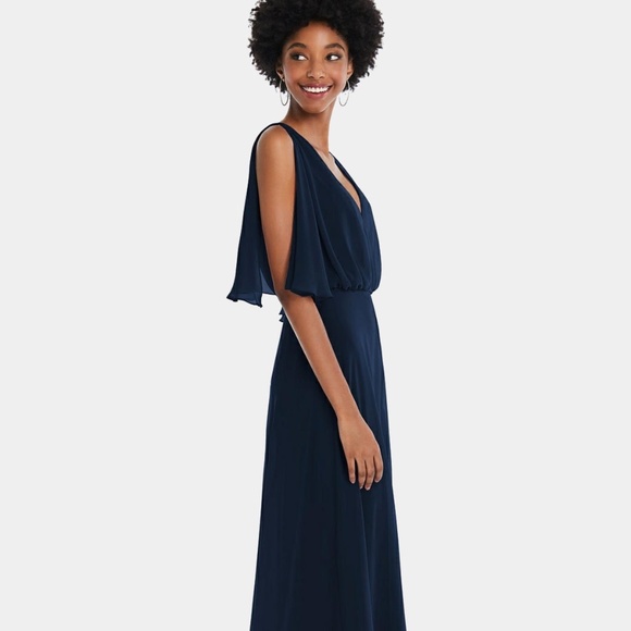 NEW AFTER SIX Navy CHIFFON V-Neck SPLIT-SLEEVE Blouson Bodice BRIDESMAID GOWN 6 - Picture 3 of 15